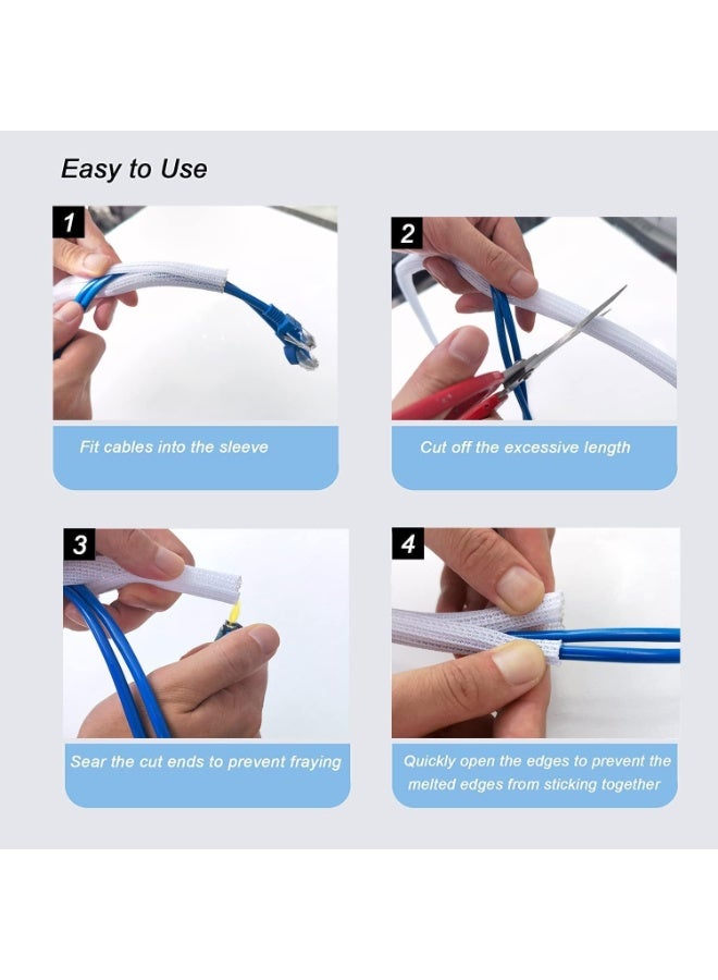 10ft - 1/2 inch Cord Protector Cable Sleeve Split Wire Loom Tubing for Power Cord Audio USB Cable, Cord Sleeve Cable Management for TV Computer, Cord Protectors from Pets Chewing (White) - Image 5